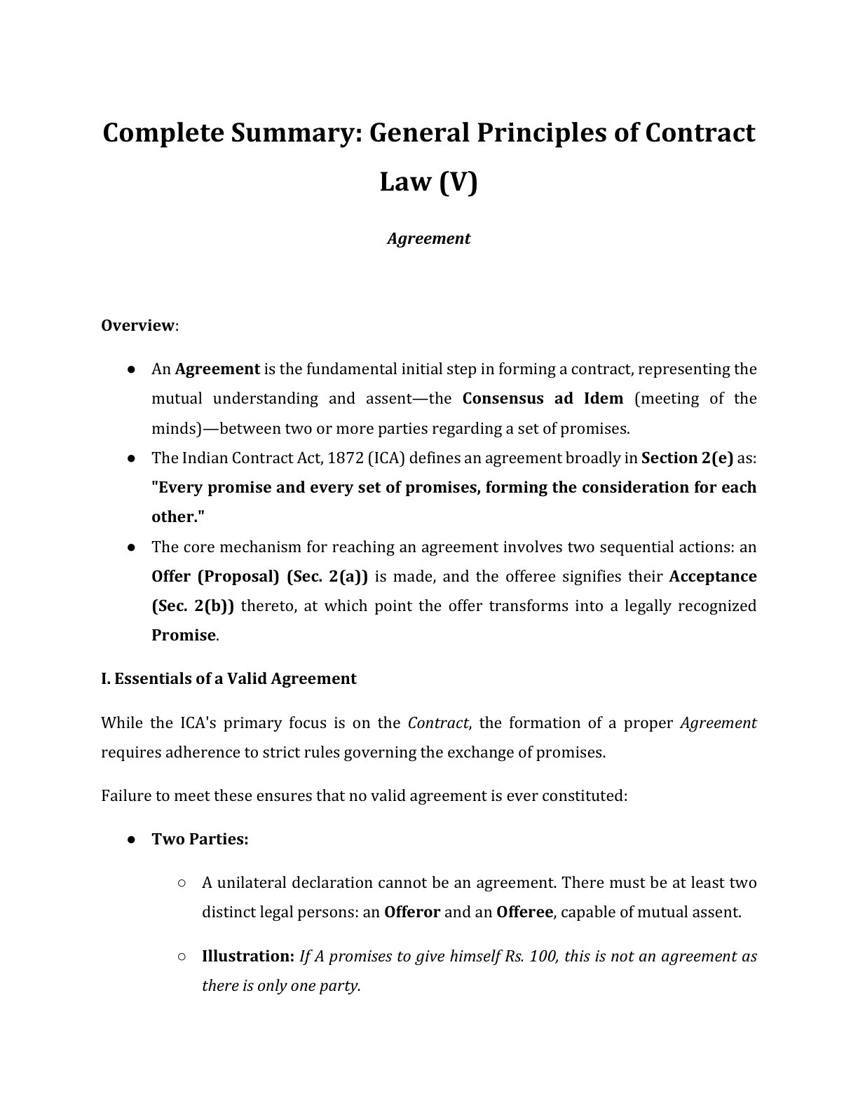 Preview of Agreement (1) Notes