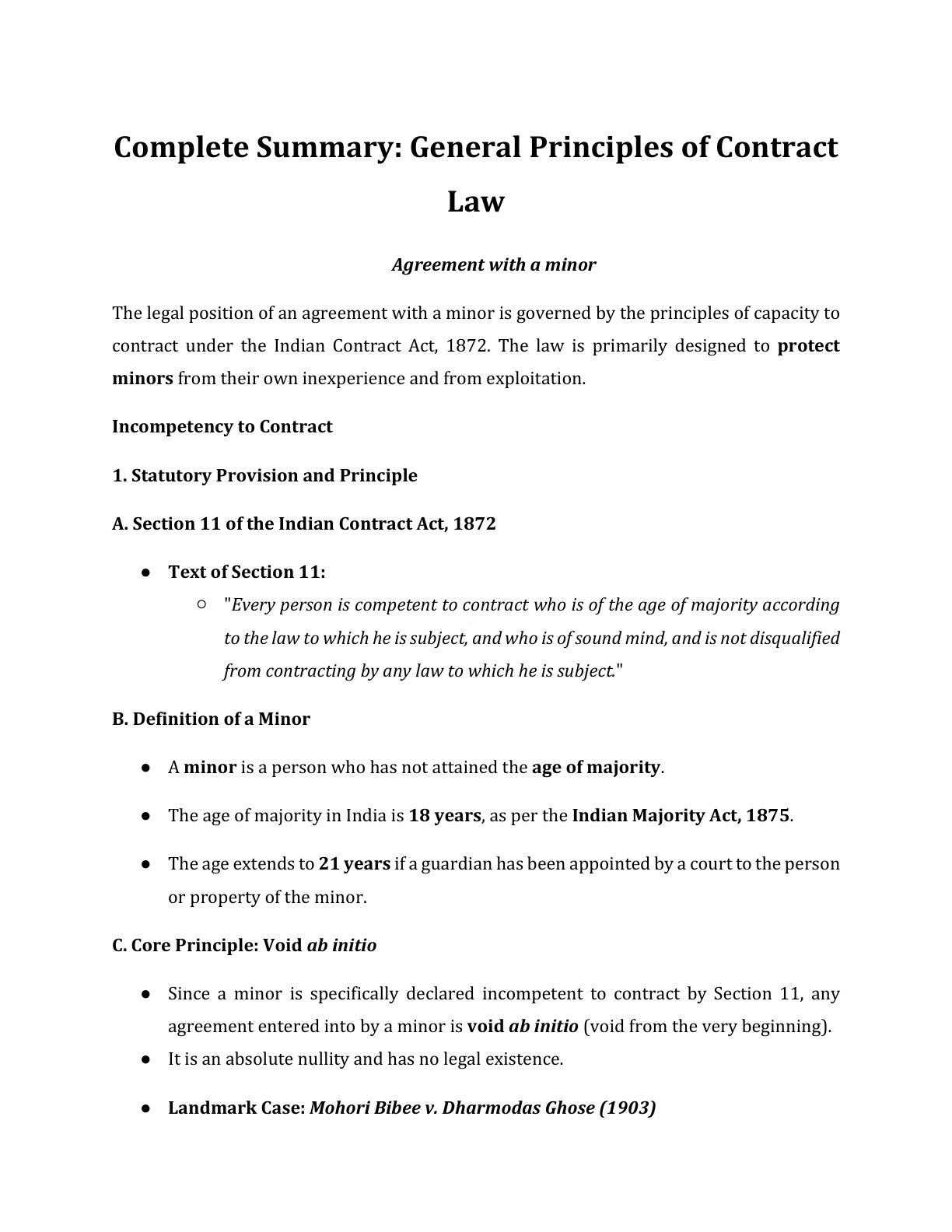 Preview of Agreement With A Minor Notes