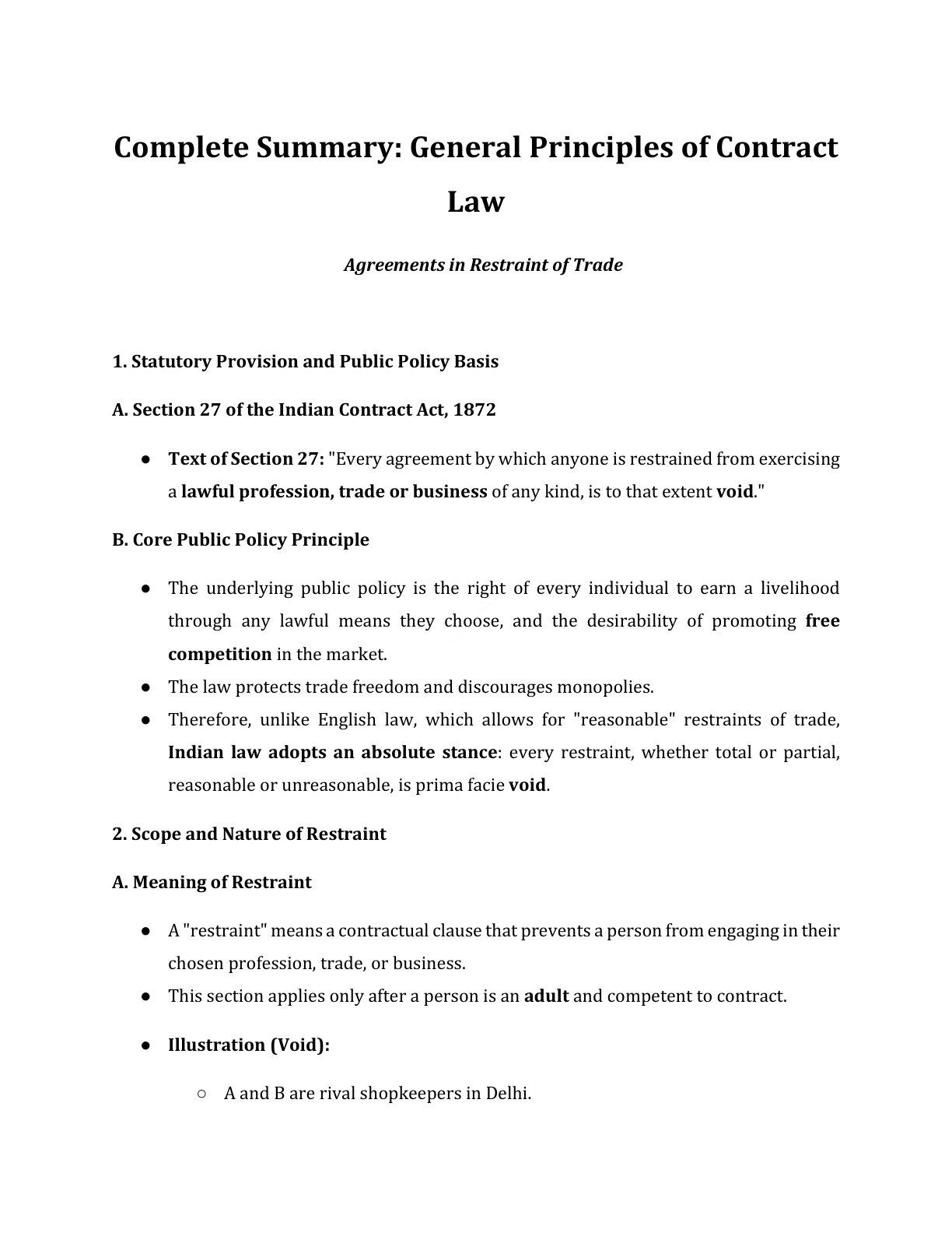 Preview of Agreements In Restraint Of Trade Notes