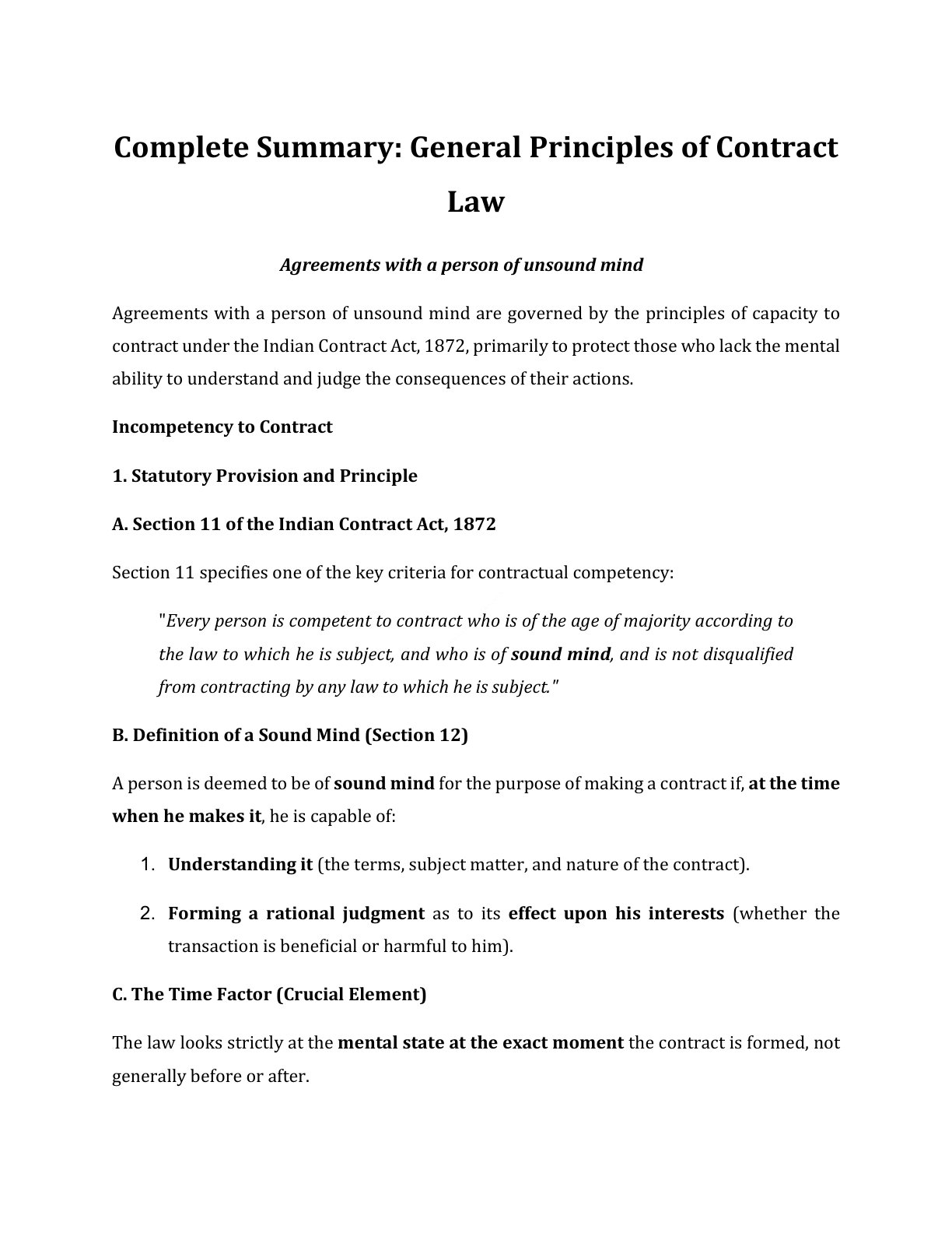 Preview of Agreements With A Person Of Unsound Mind Notes