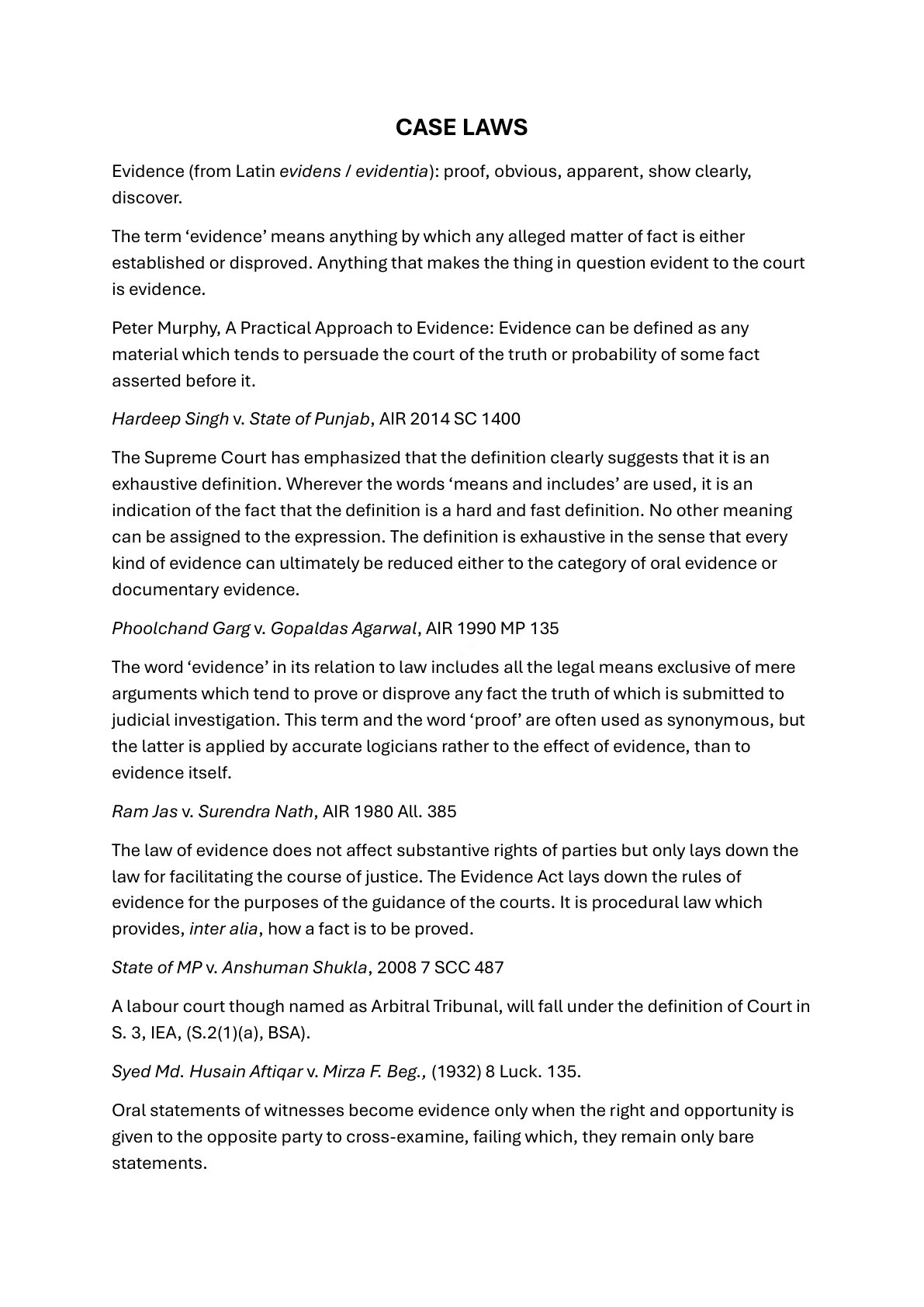 Preview of Case Laws Notes