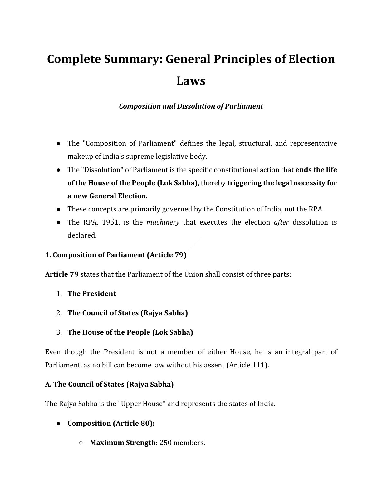 Preview of Composition And Dissolution Of Parliament Notes