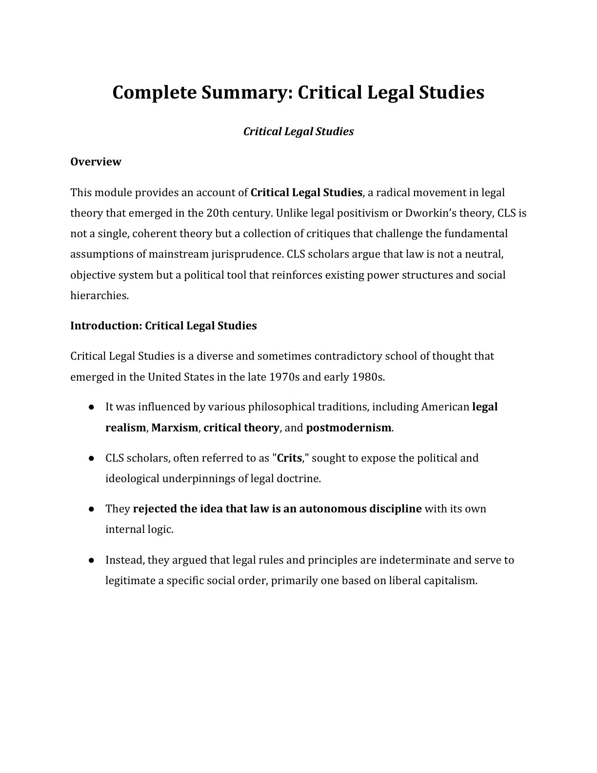 Preview of Critical Legal Studies Notes