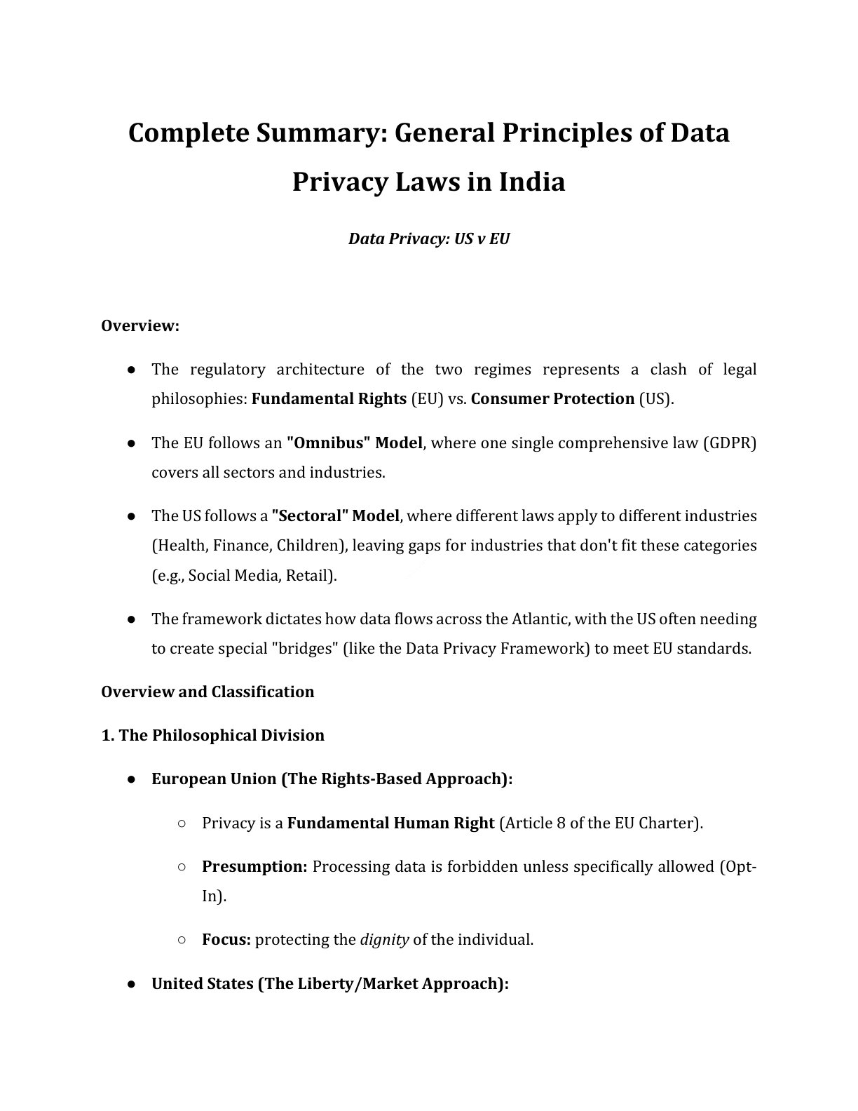 Preview of Data Privacy Us V Eu Notes