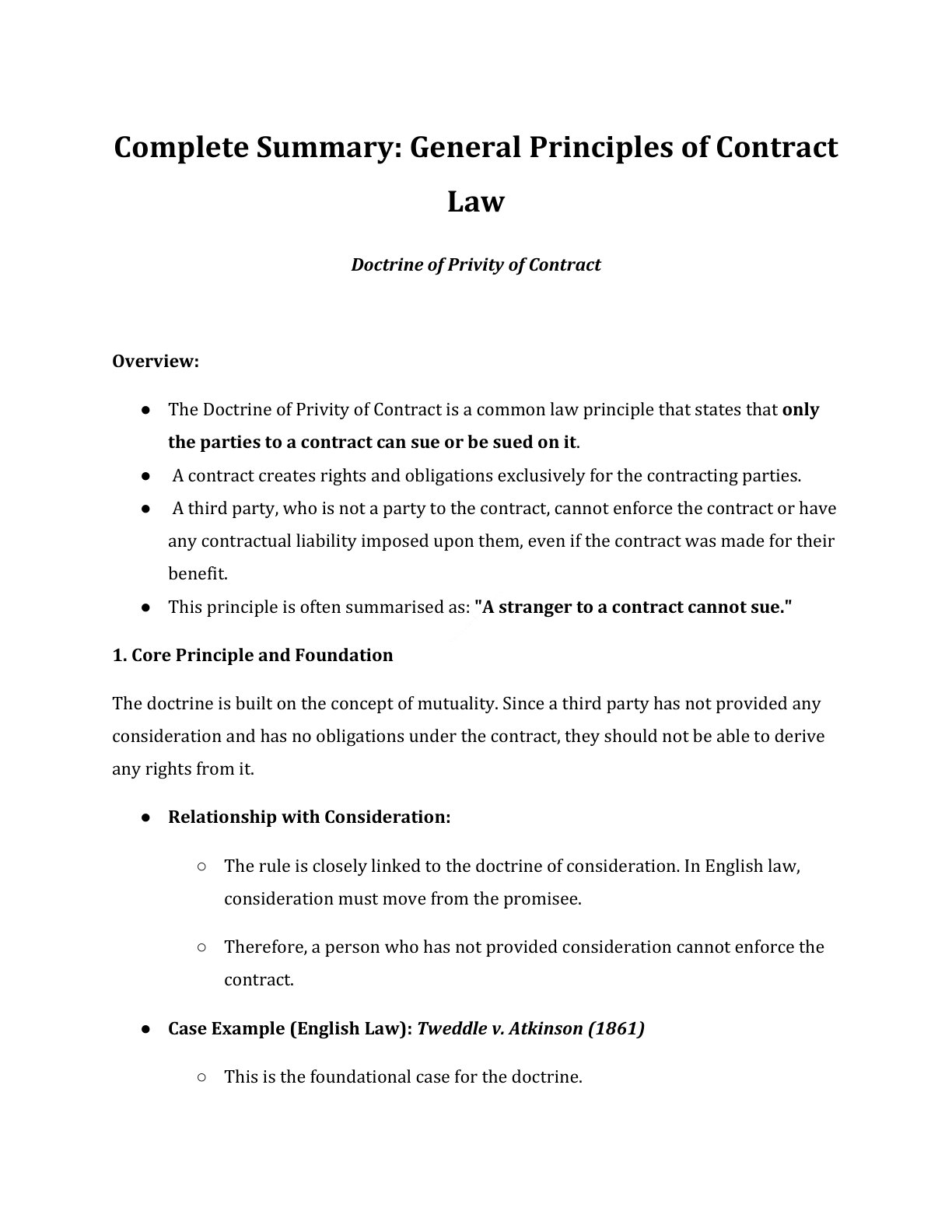 Preview of Doctrine Of Privity Of Contract Notes