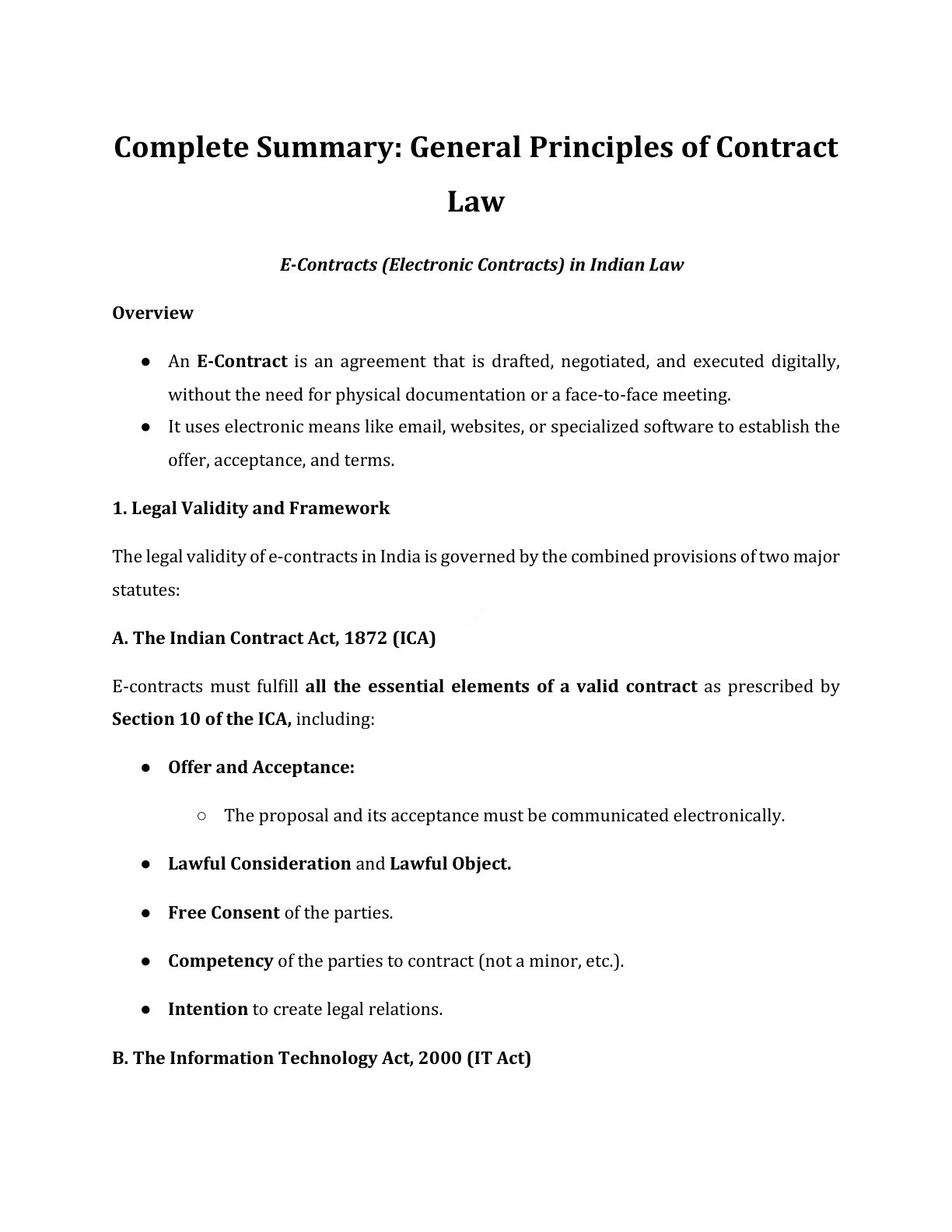 Preview of E - Contracts (Electronic Contracts) In Indian Law