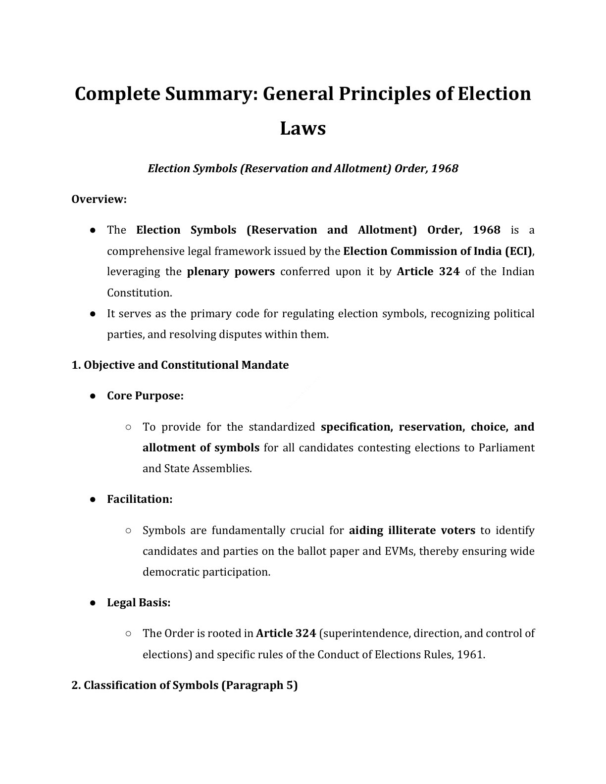 Preview of Election Symbols (Reservation And Allotment) Order - Part 1968 Notes