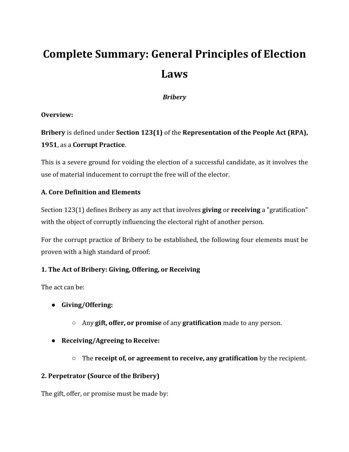 Preview of Electoral Law - Bribery