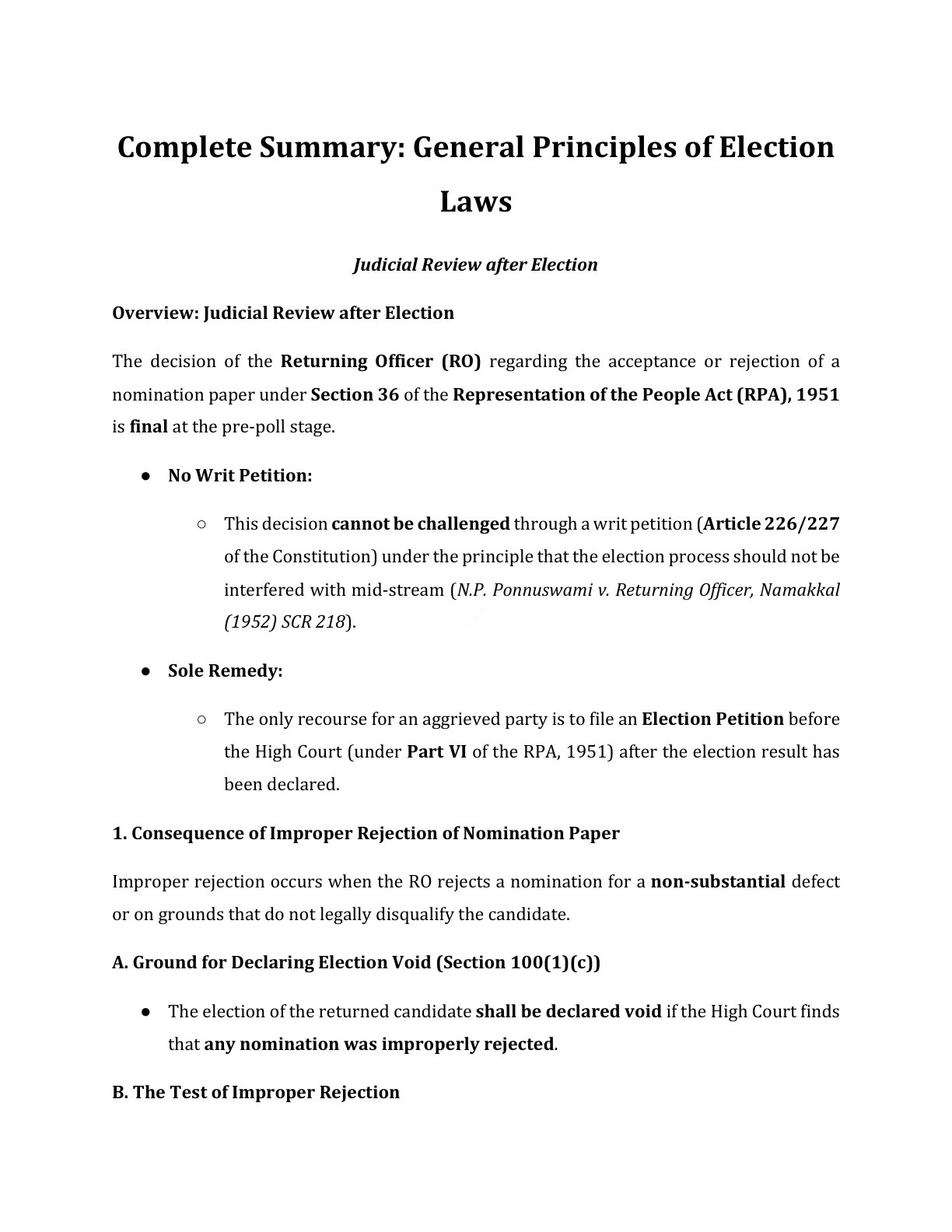 Preview of Electoral Law - Judicial Review After Election