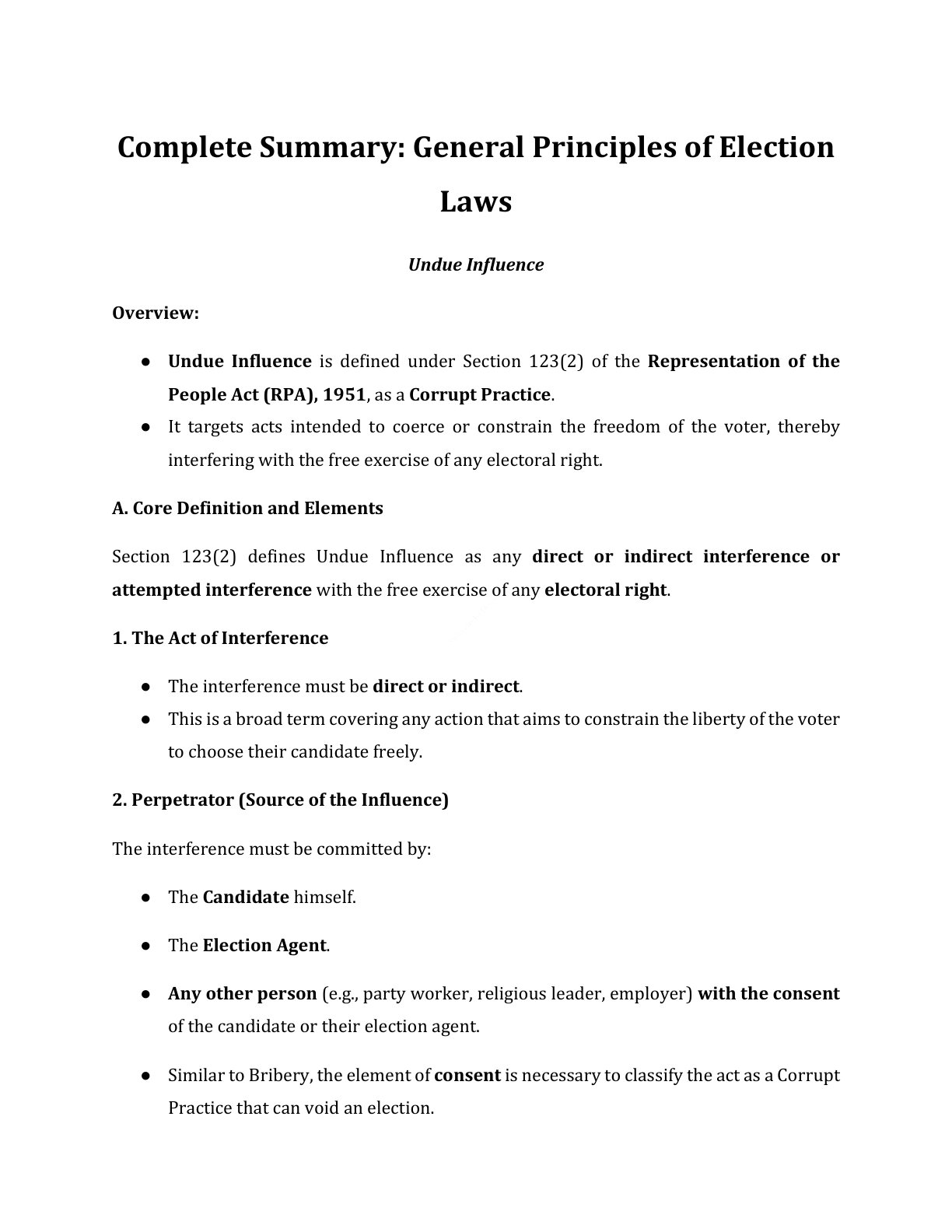 Preview of Electoral Law - Undue Influence