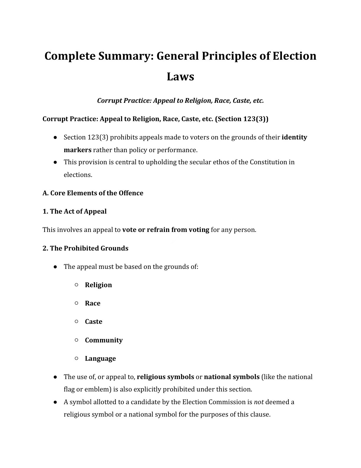 Preview of Electoral Laws - Appeal To Religion Race