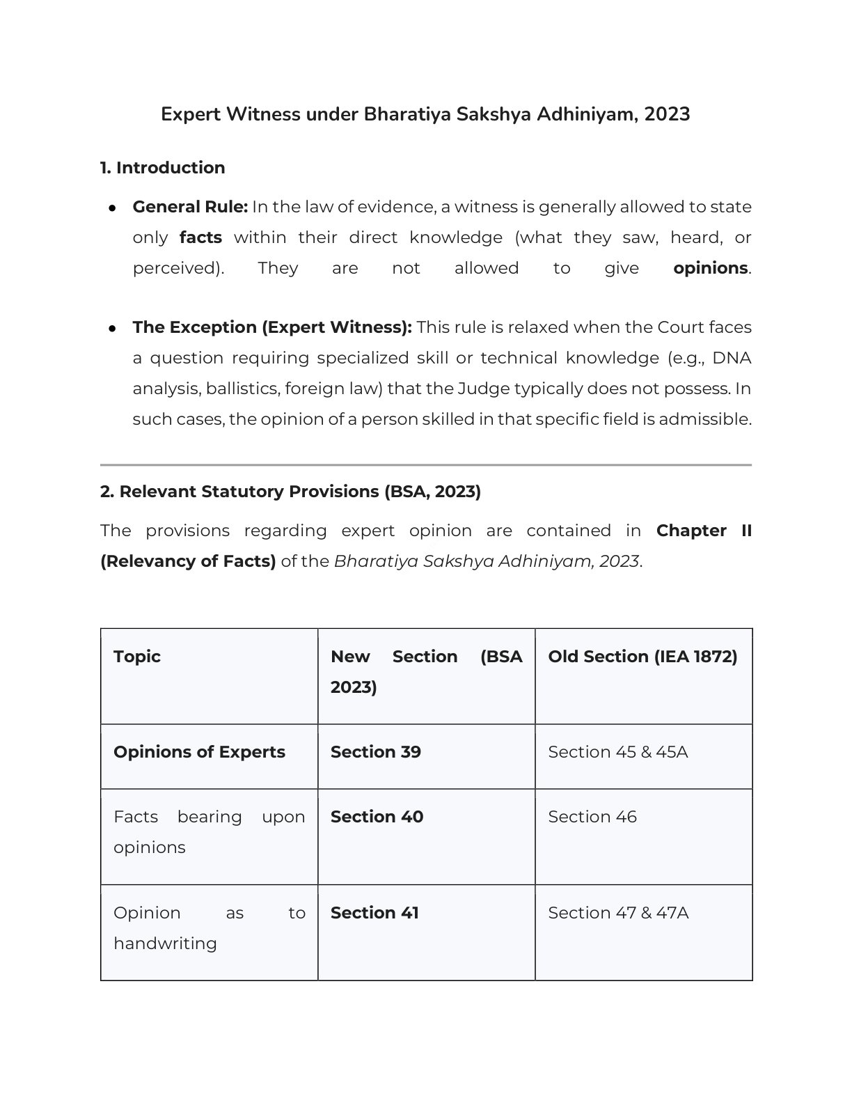 Preview of Expert Witness Under Bharatiya Sakshya Adhiniyam - Part 2023 Notes