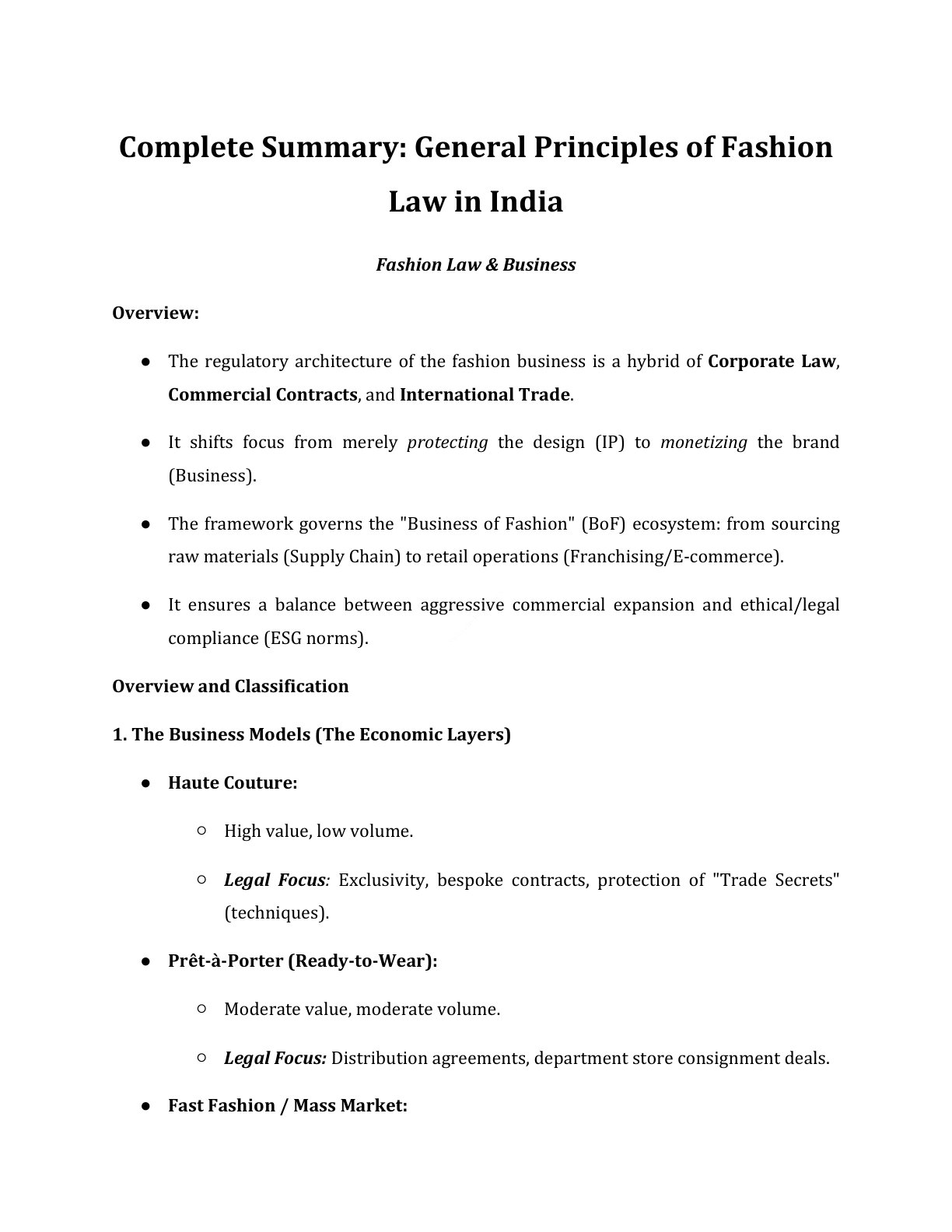 Preview of Fashion Law - Fashion Law  Business