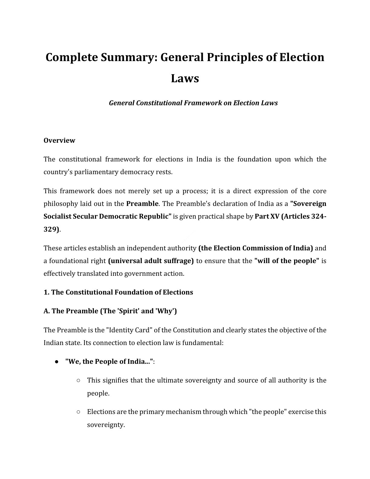 Preview of General Constitutional Framework On Election Laws Notes