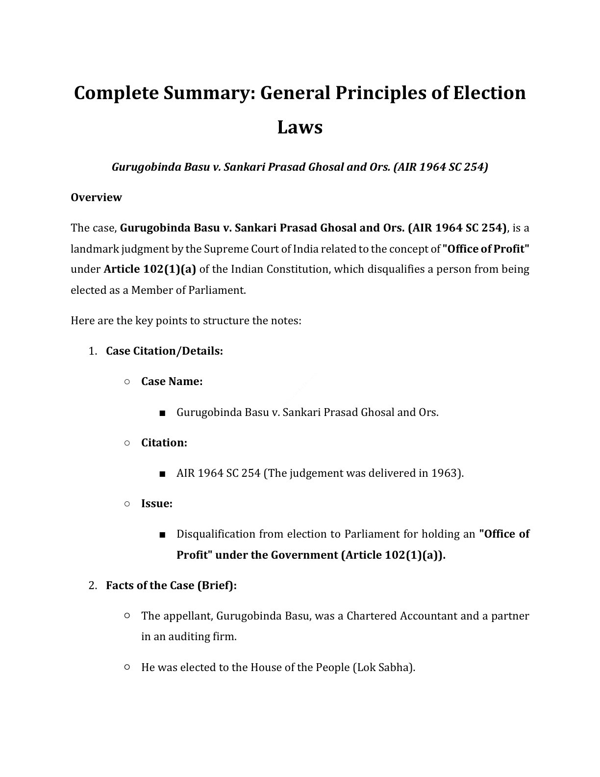 Preview of Gurugobinda Basu V. Sankari Prasad Ghosal Notes