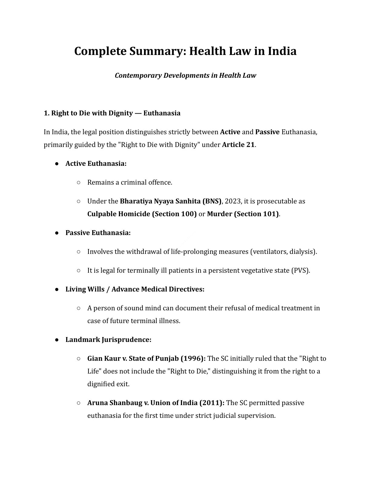 Preview of Health Law - Contemporary Developments