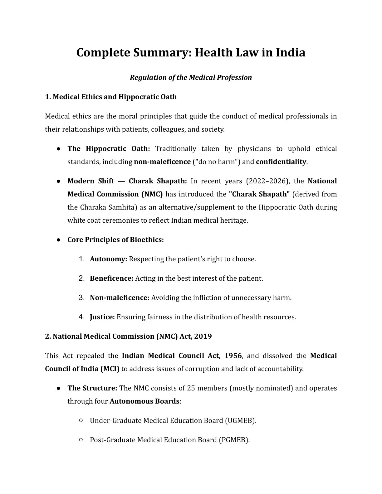 Preview of Health Law - Regulation Of Medical Profession