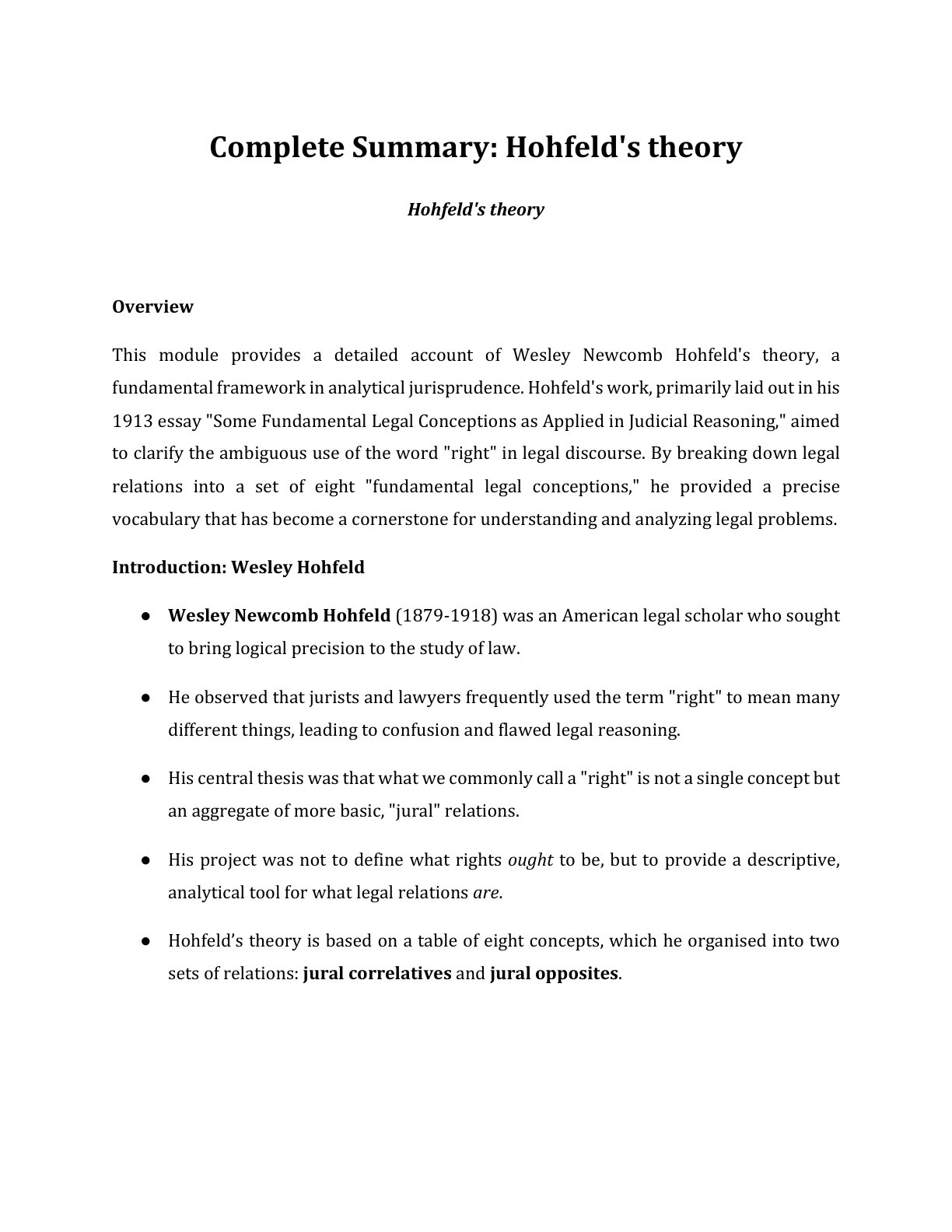 Preview of Hohfelds Theory Notes