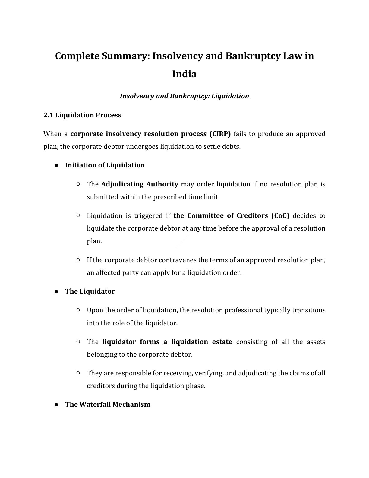 Preview of Insolvency And Bankruptcy - Liquidation