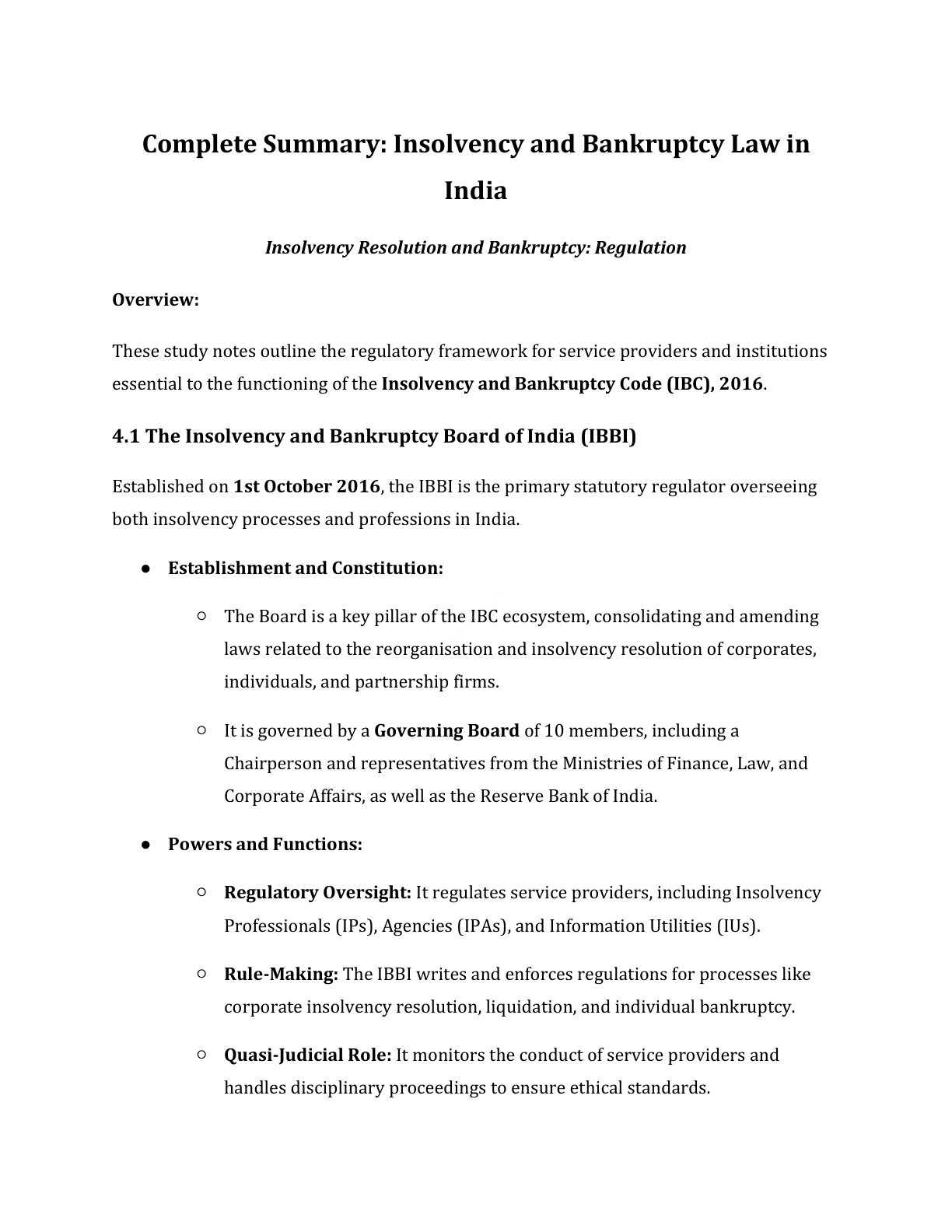 Preview of Insolvency Resolution And Bankruptcy - Regulation