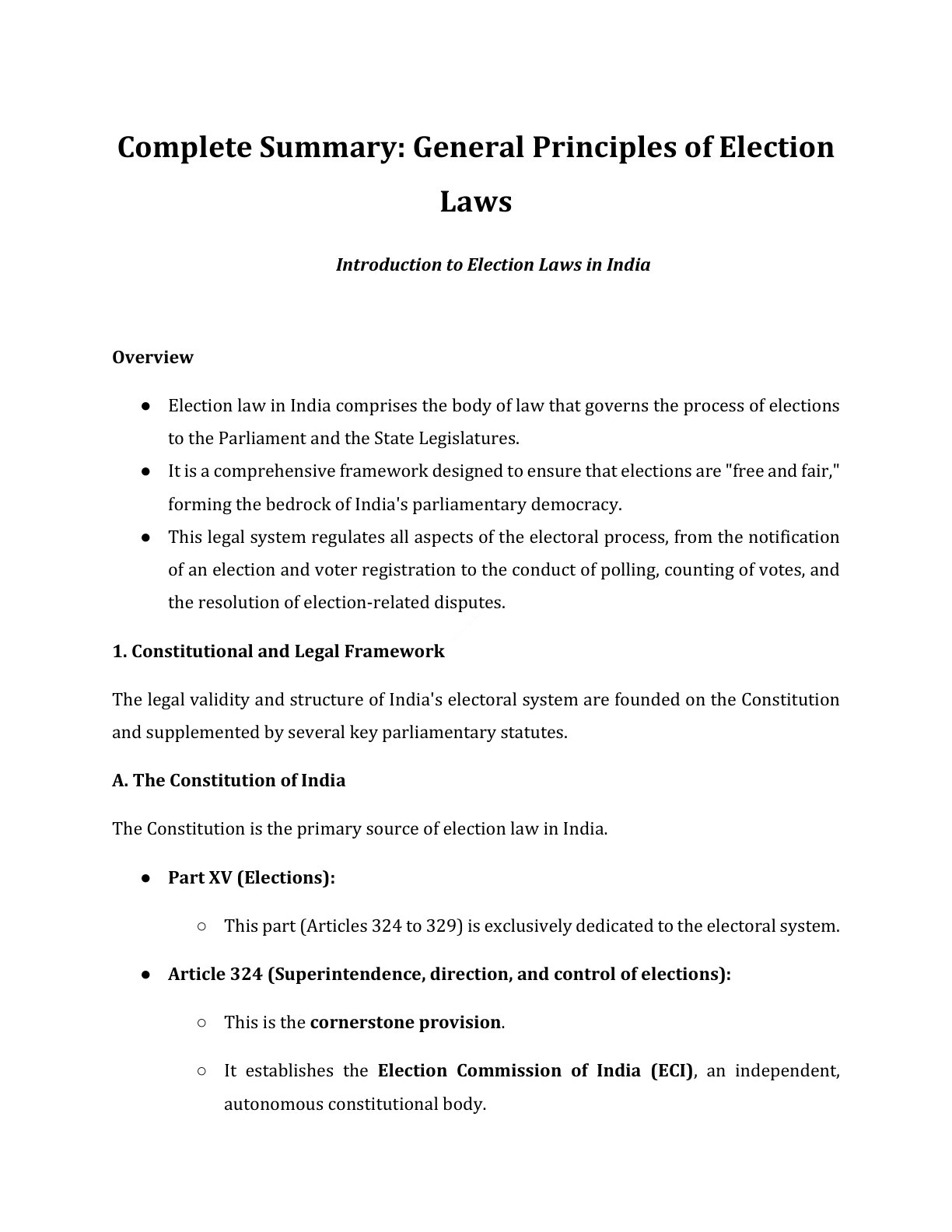 Preview of Introduction To Election Laws In India Notes