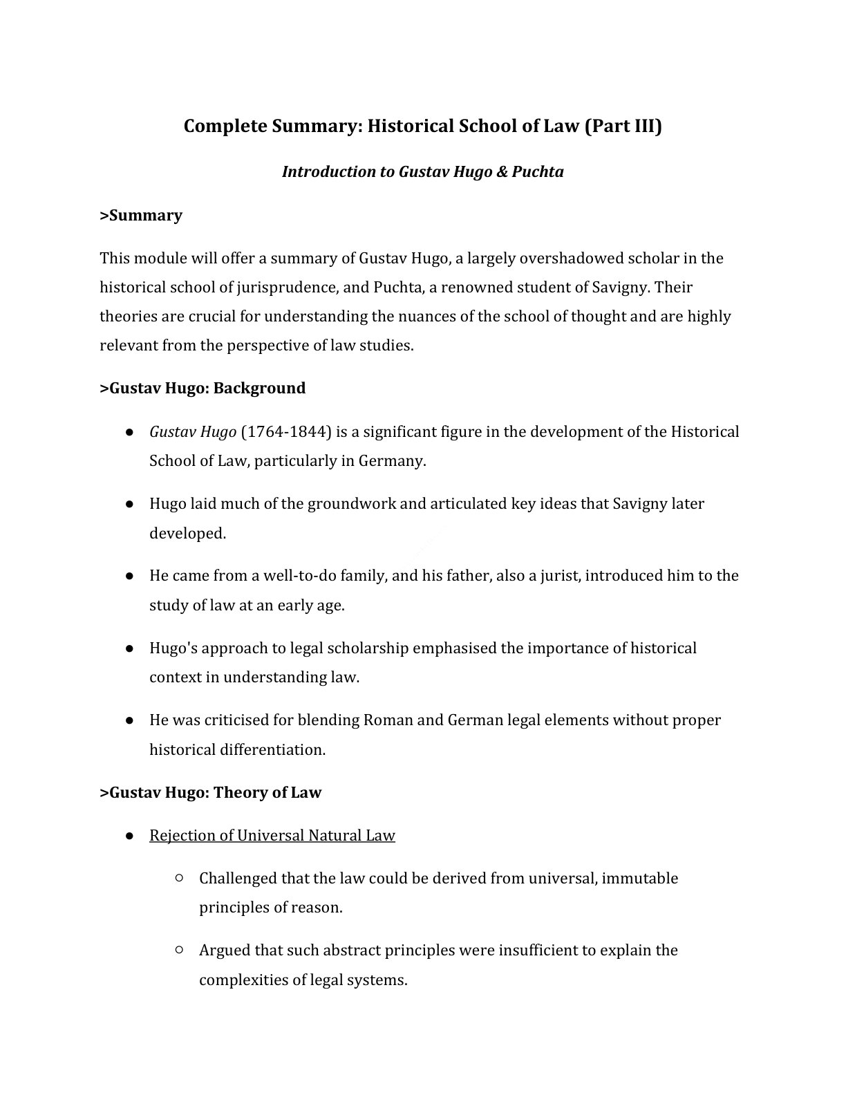 Preview of Introduction To Gustav Hugo  Puchta Notes