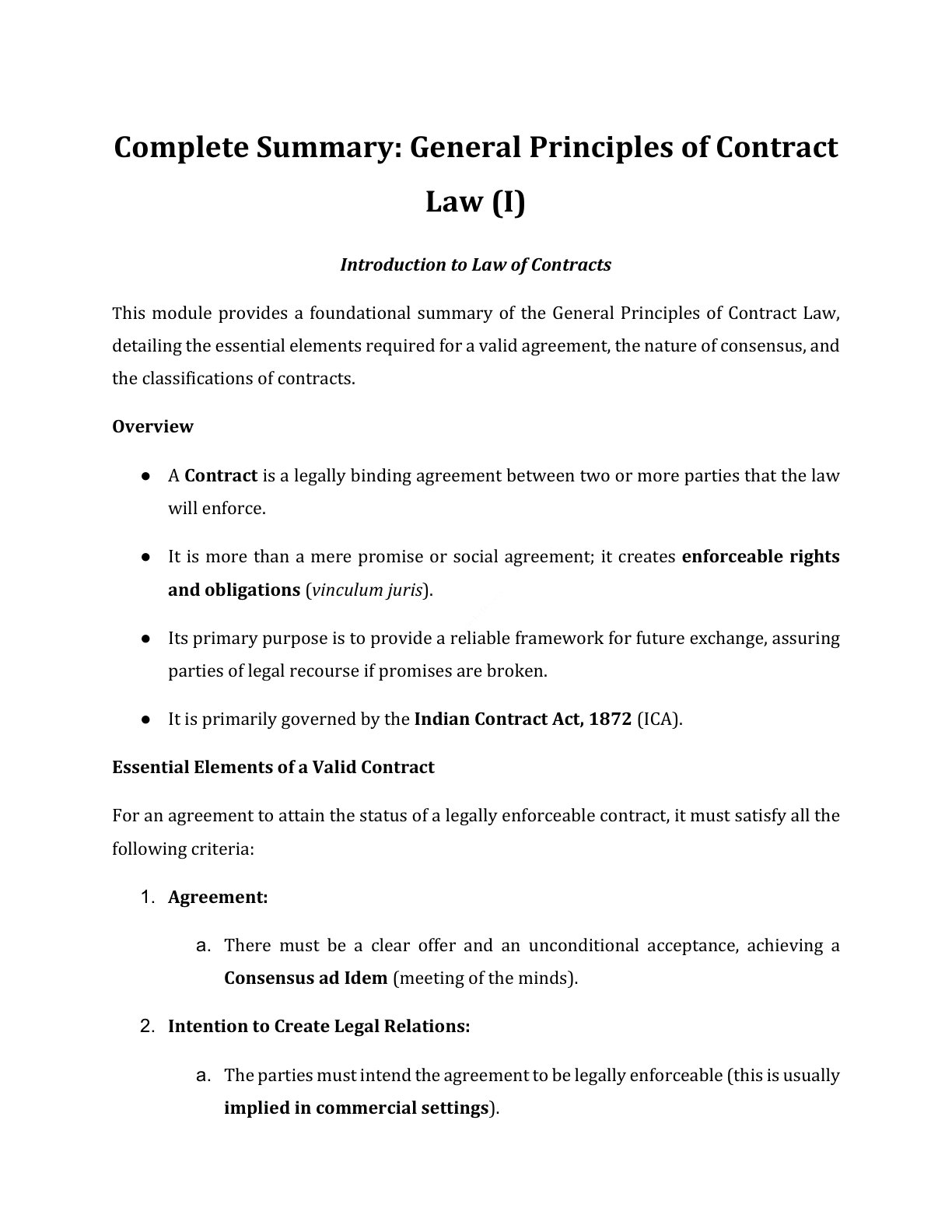 Preview of Introduction To Law Of Contracts Notes