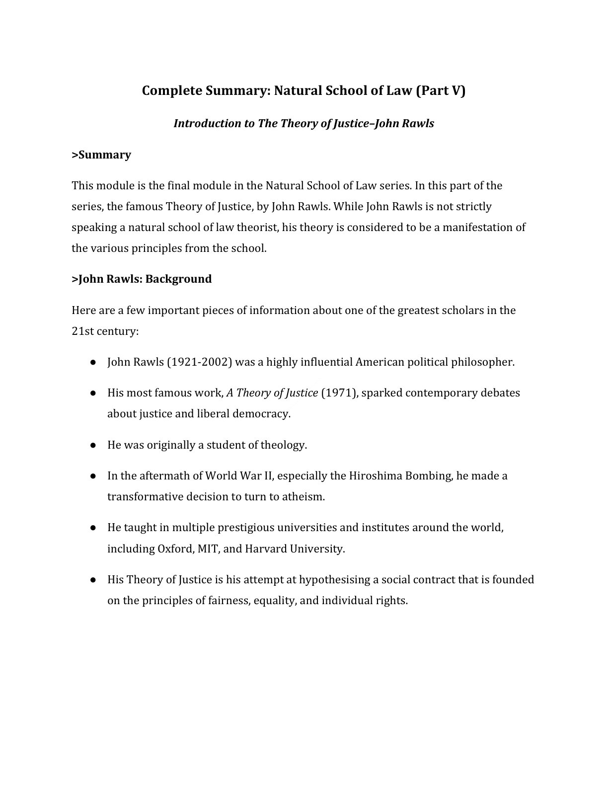 Preview of John Rawls Notes