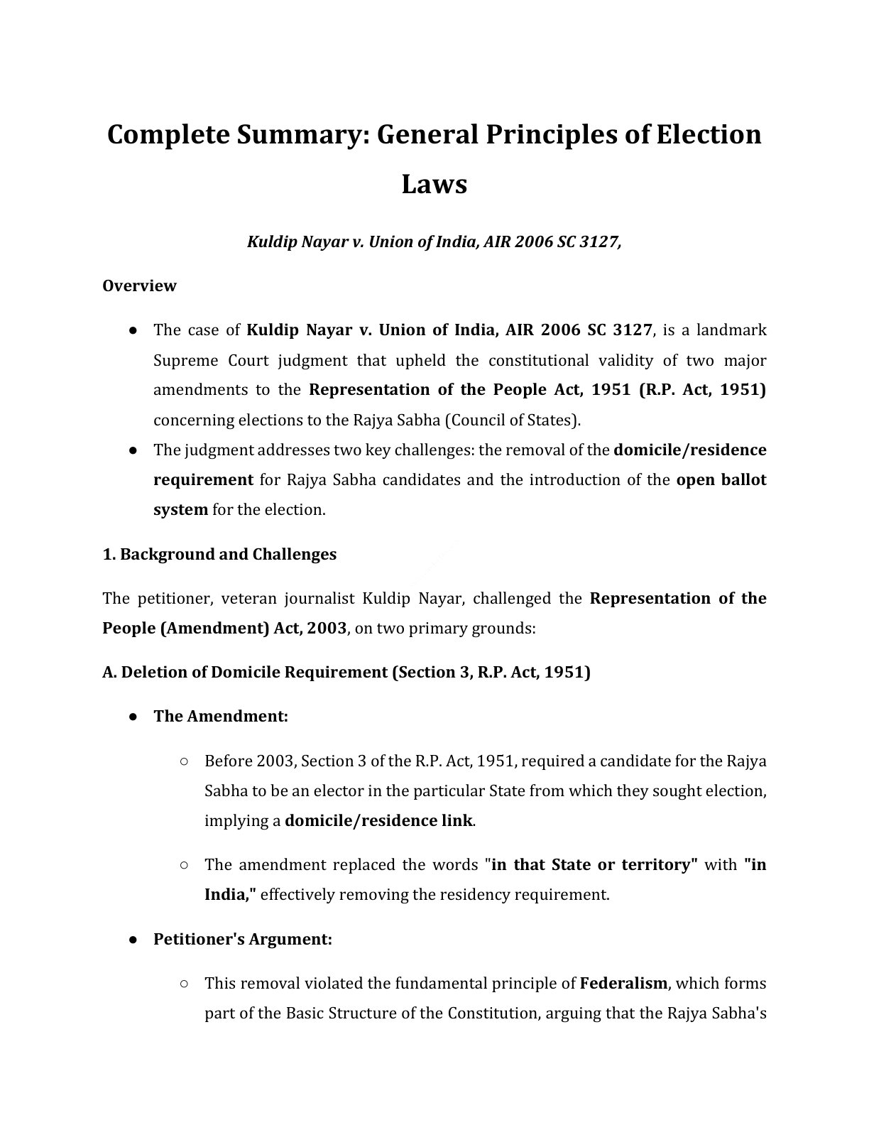 Preview of Kuldip Nayar V. Union Of India Notes
