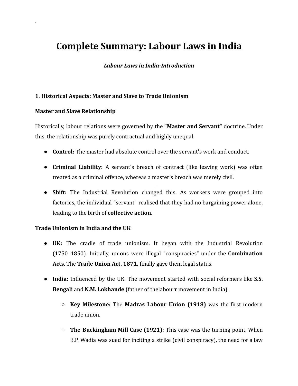 Preview of Labour Law - Part 1 Notes