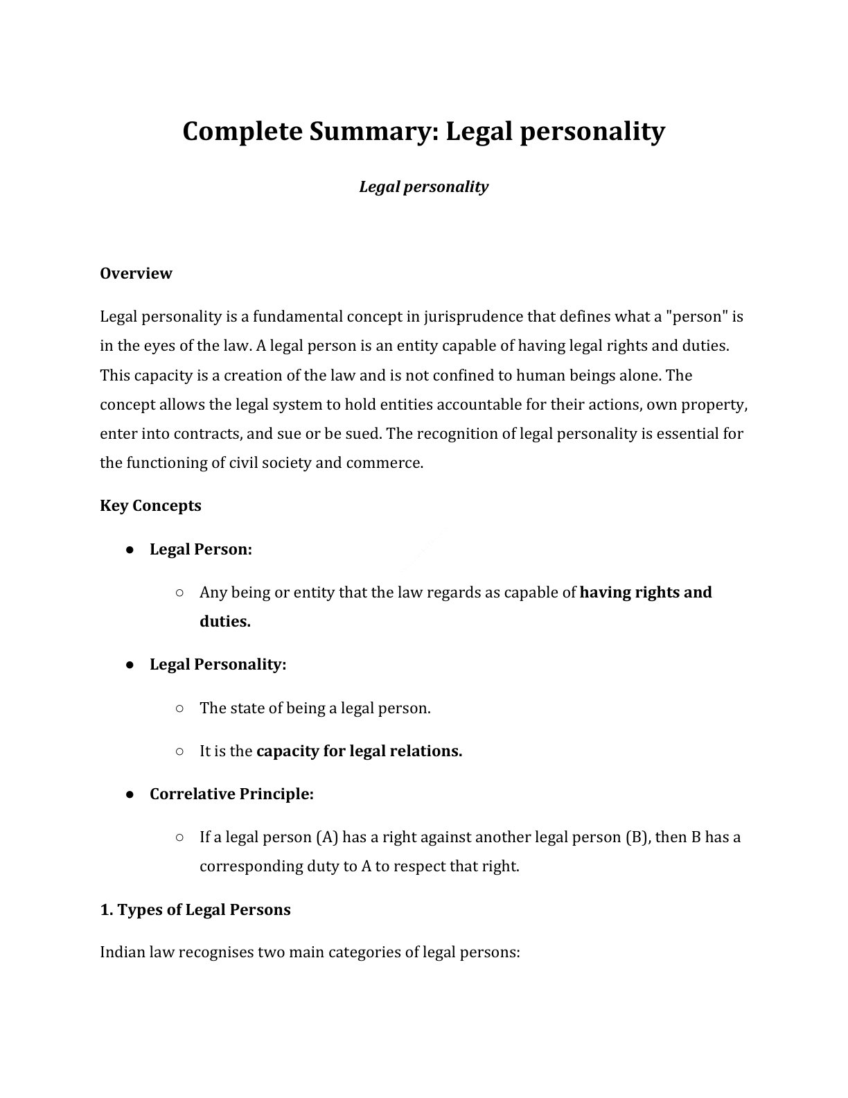 Preview of Legal Personality Notes