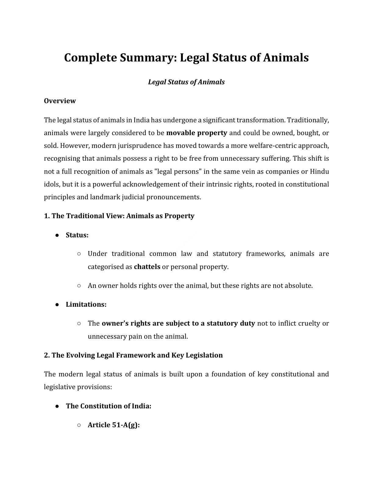 Preview of Legal Status Of Animals Notes
