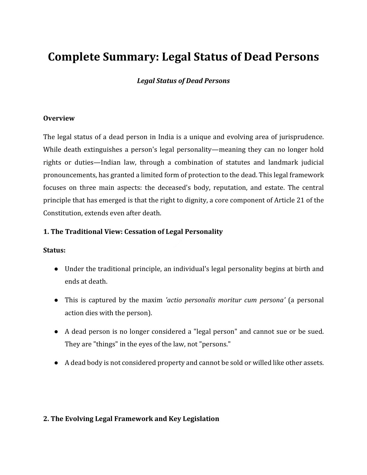 Preview of Legal Status Of Dead Persons Notes