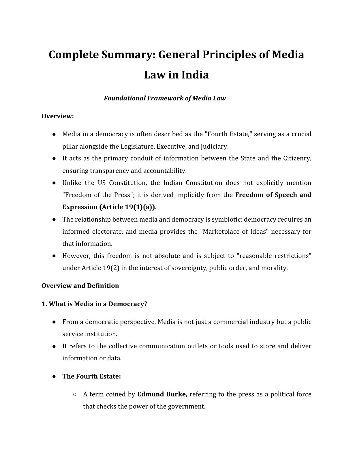 Preview of Media Law - Foundational Framework Of Media Law