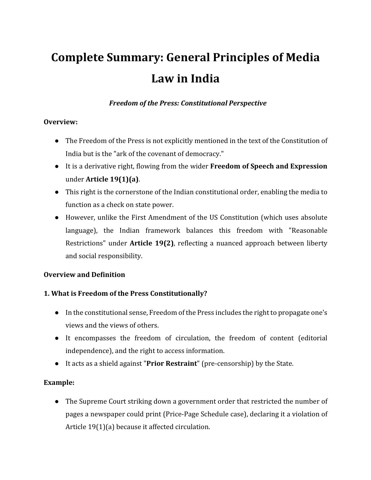 Preview of Media Law - Freedom Of The Press Constitutional Perspective