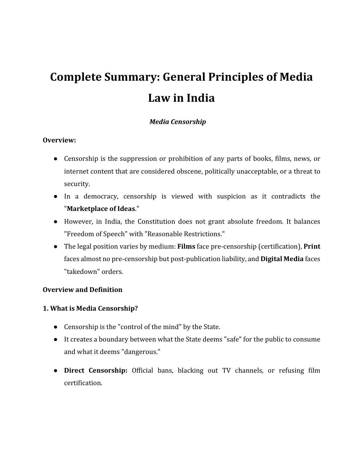 Preview of Media Law - Media Censorship