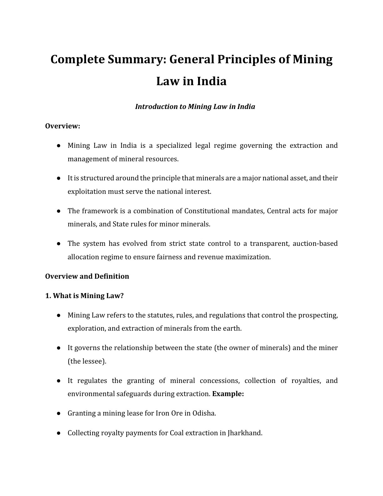Preview of Mining Law - Introduction To Mining Law In India