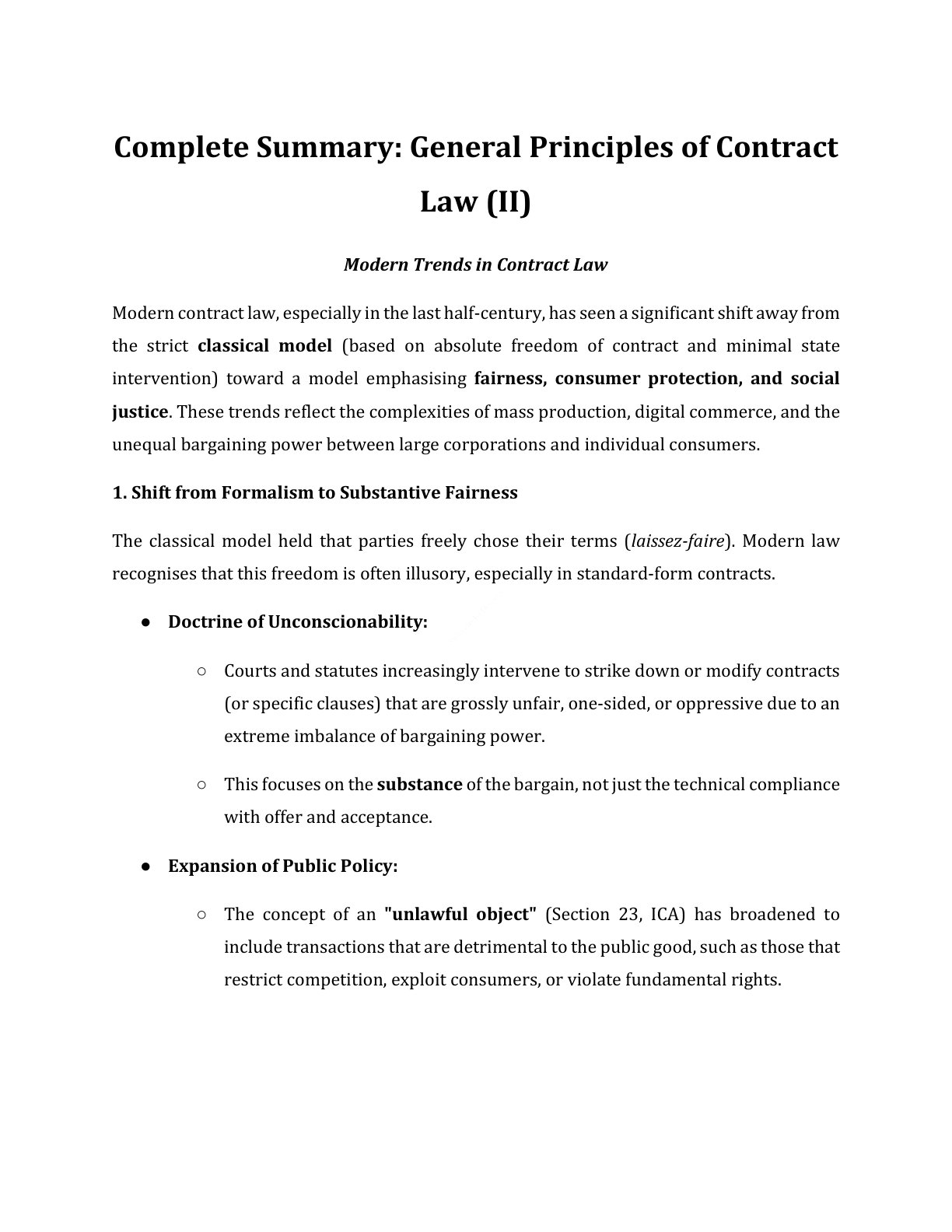 Preview of Modern Trends In Contract Law Notes