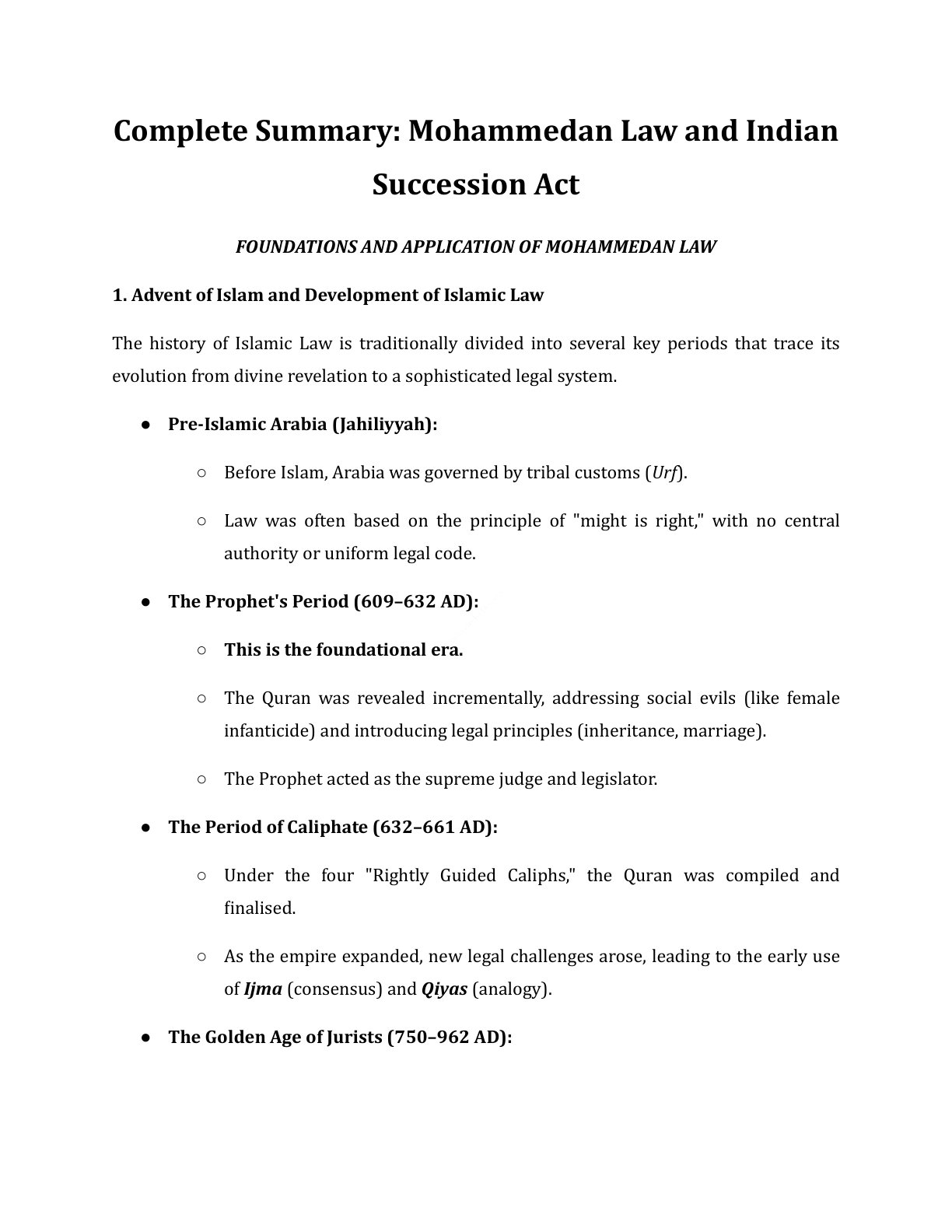 Preview of Mohammedan Foundations And Application Of Mohammedan Law Notes