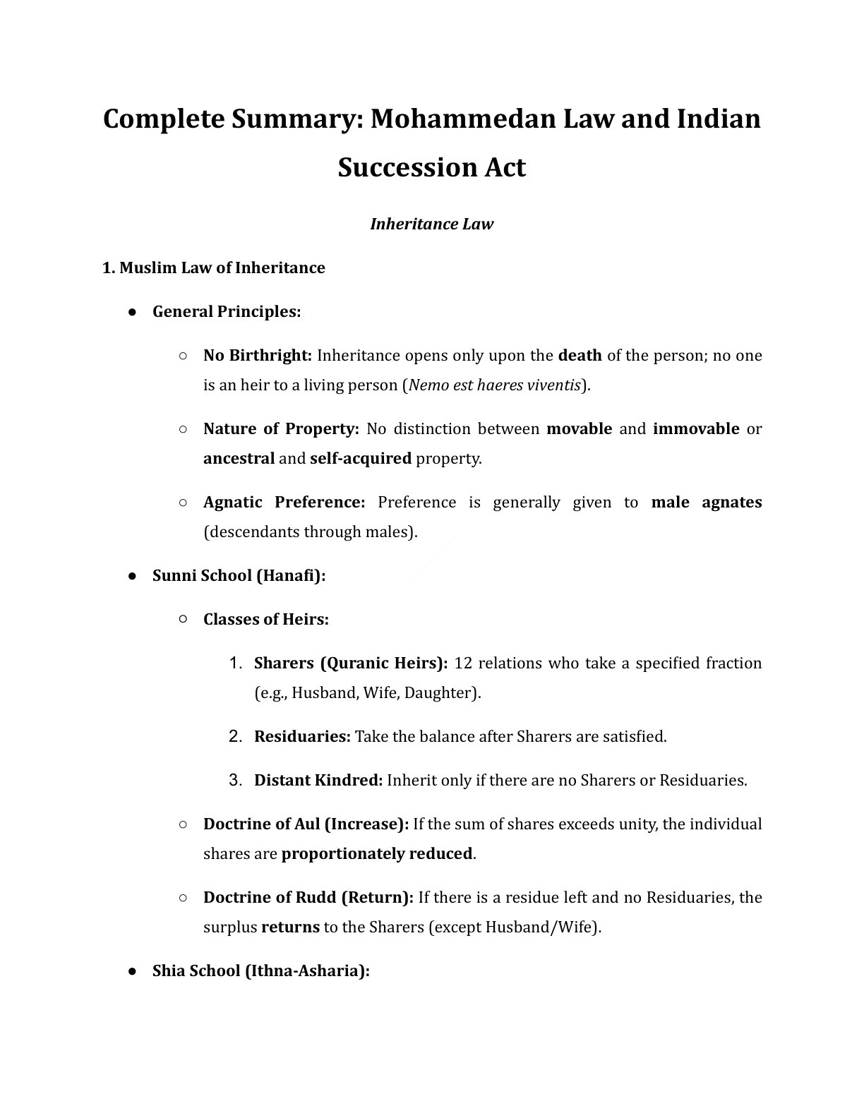 Preview of Mohammedan Law - Inheritance Law