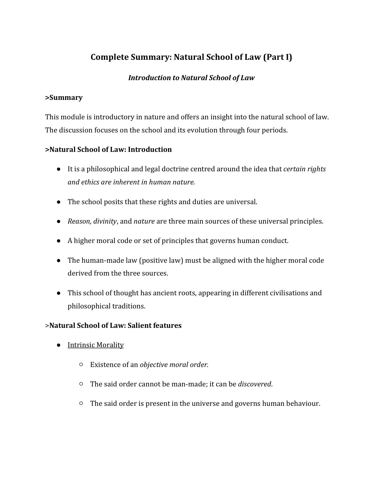 Preview of Natural School Part I Notes