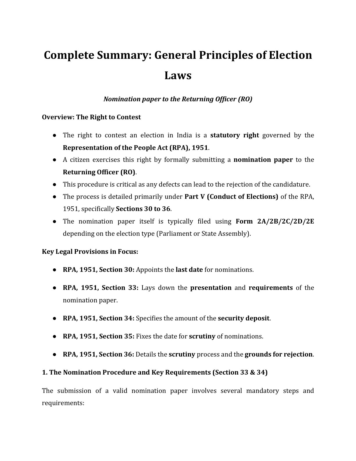 Preview of Nomination Paper To The Returning Officer Notes