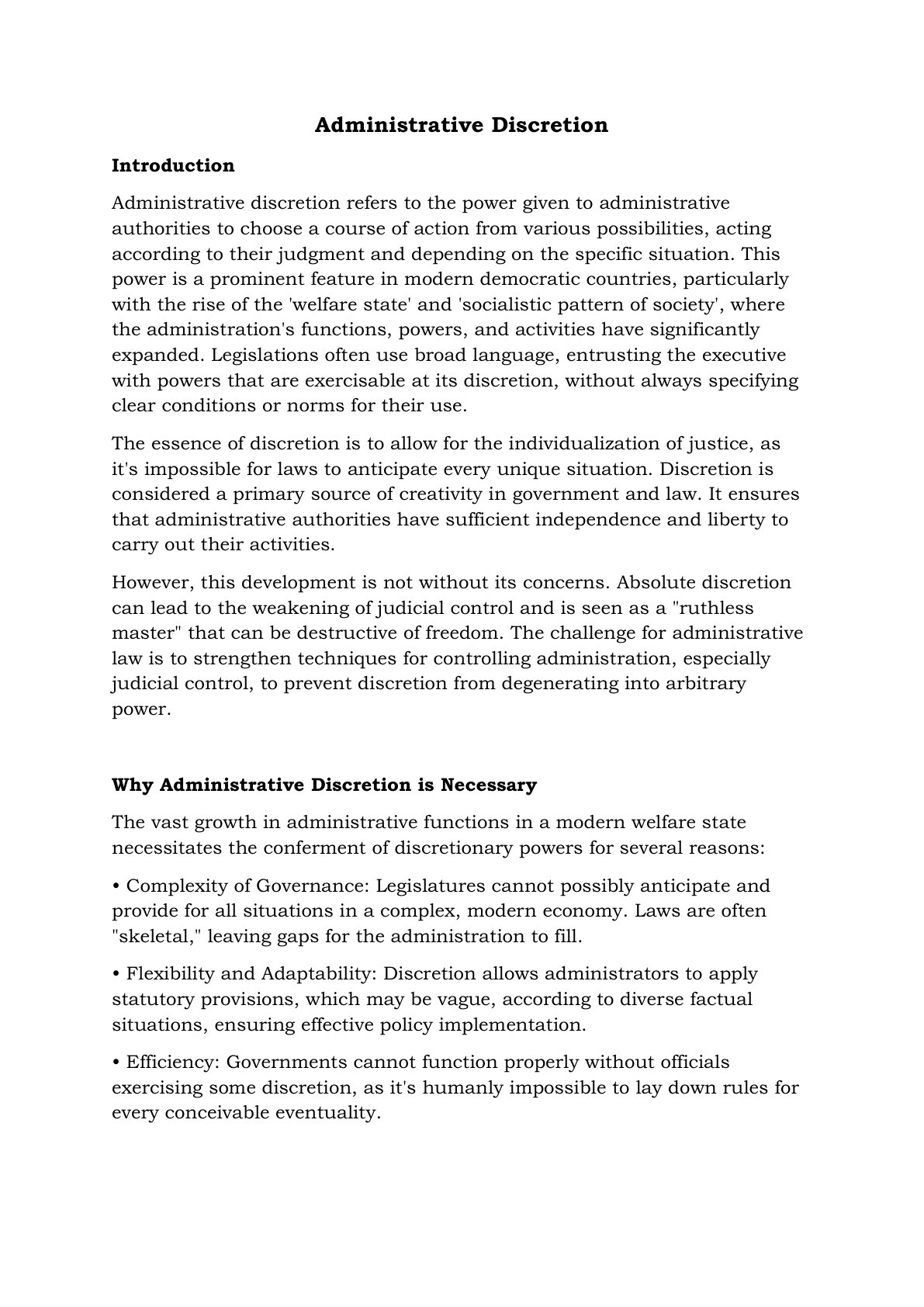 Preview of Notes Administrative Discretion Notes