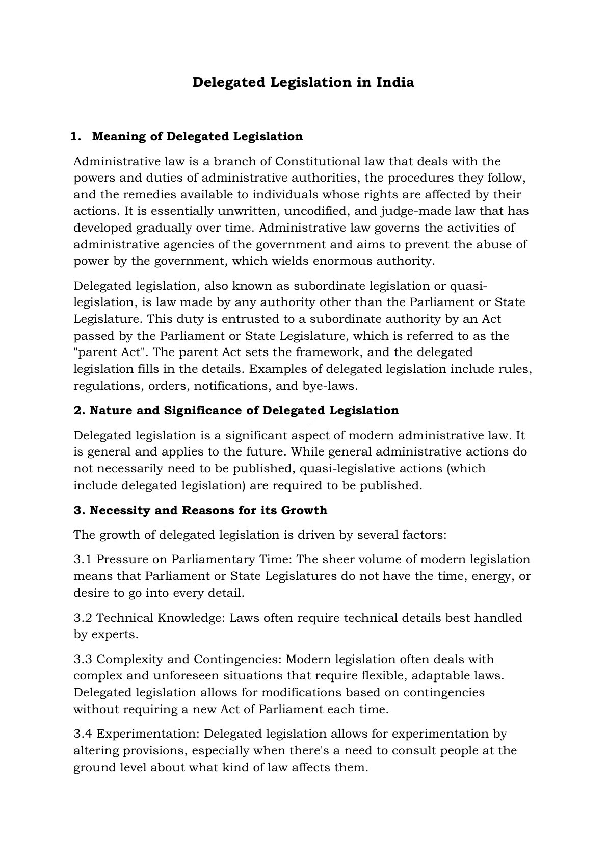 Preview of Notes Delegated Legislation In India Notes