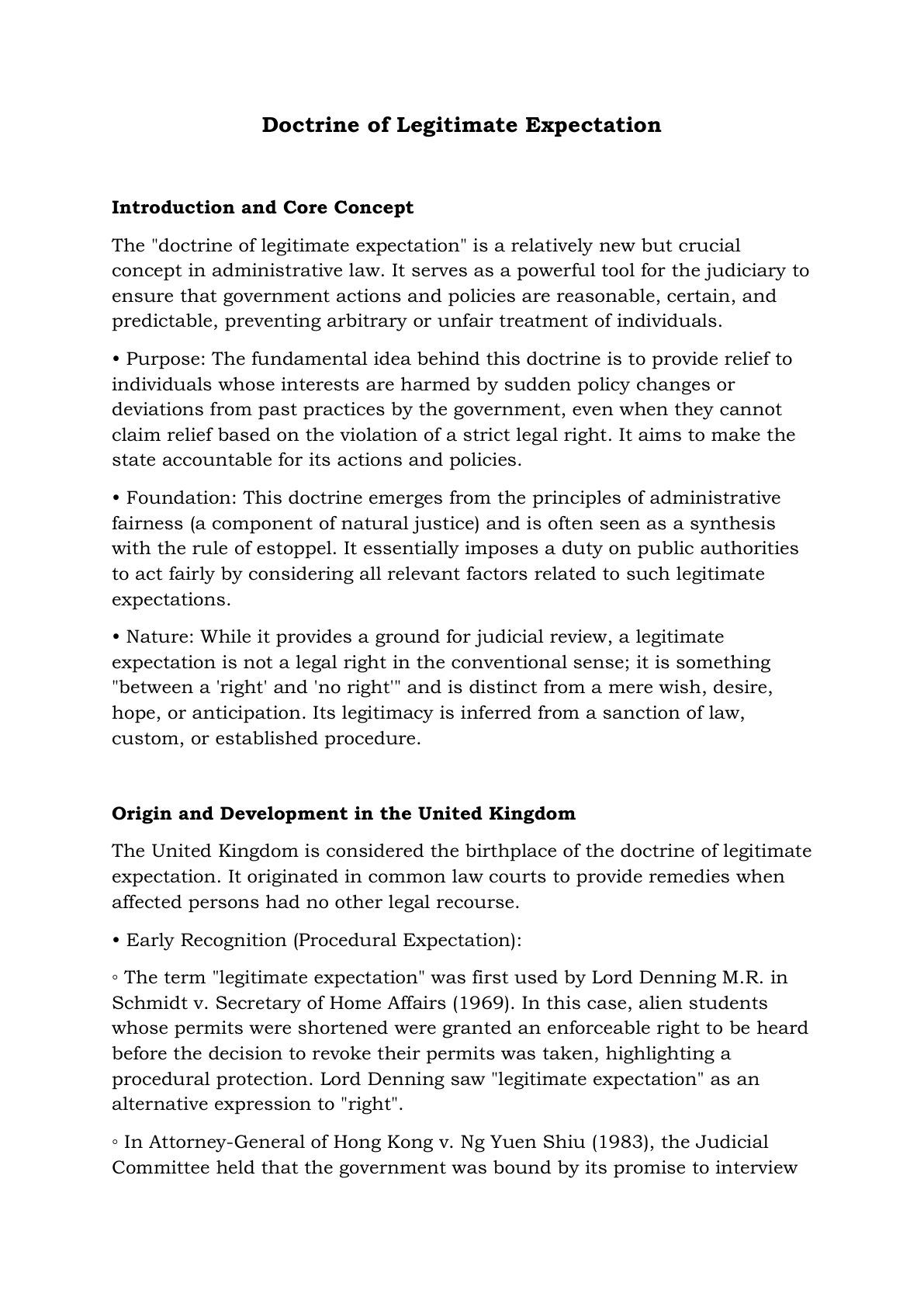 Preview of Notes Doctrine Of Legitimate Expectation Notes