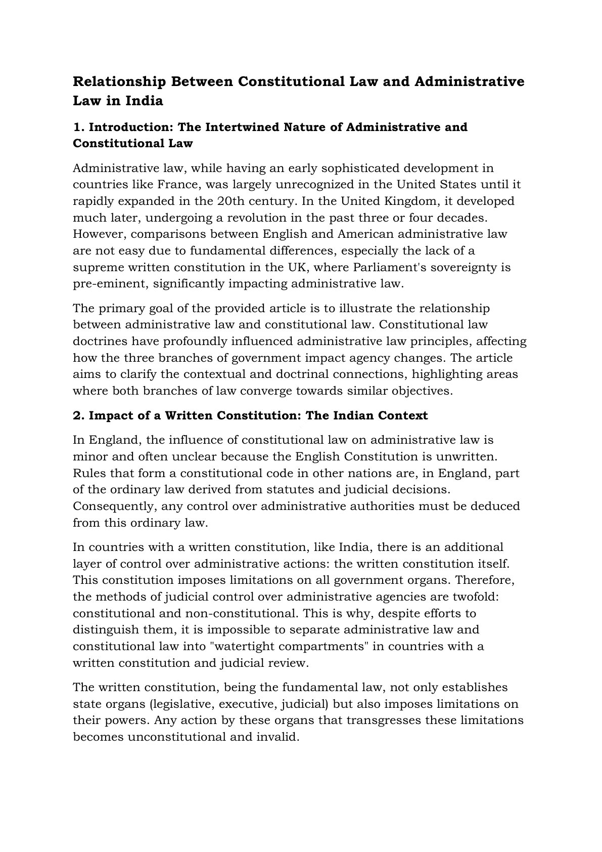 Preview of Notes Relationship Between Constitutional Law And Administrative Law In India Notes