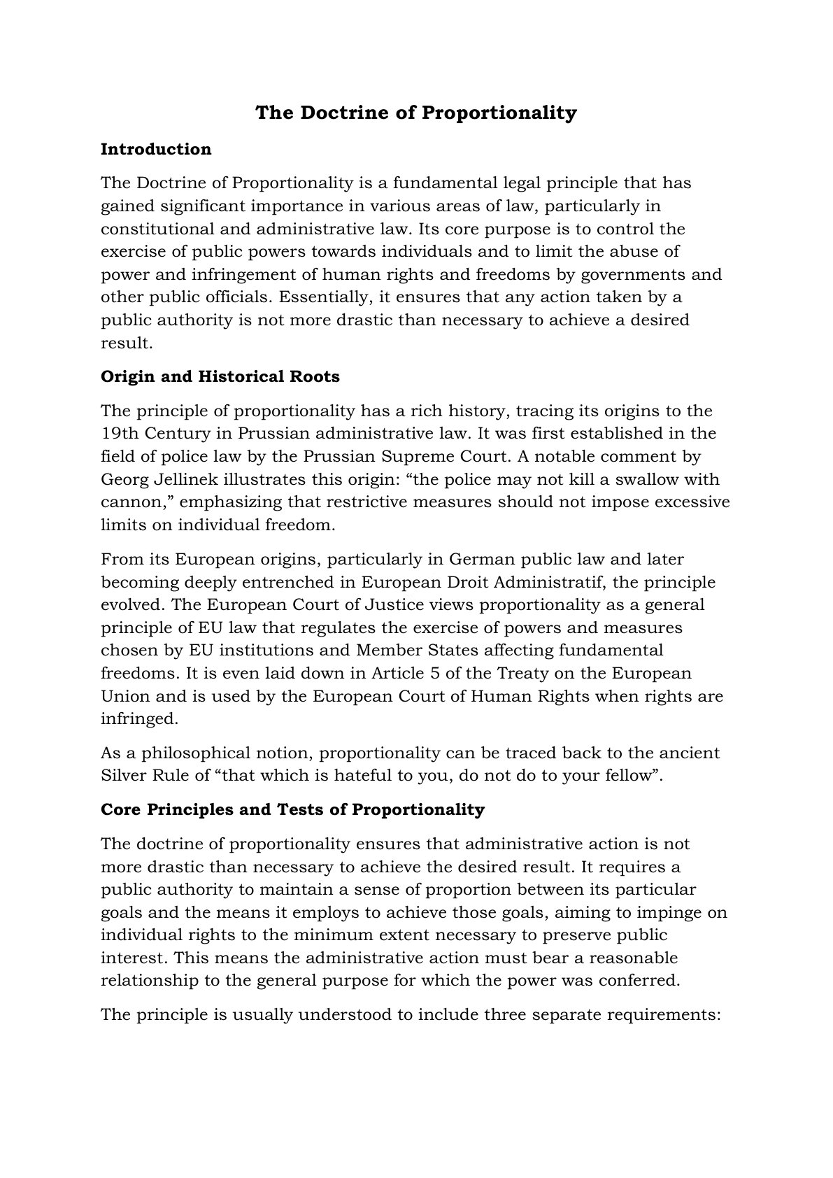 Preview of Notes The Doctrine Of Proportionality Notes