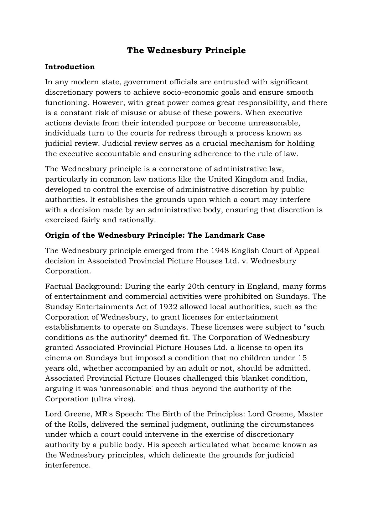 Preview of Notes The Wednesbury Principle Notes