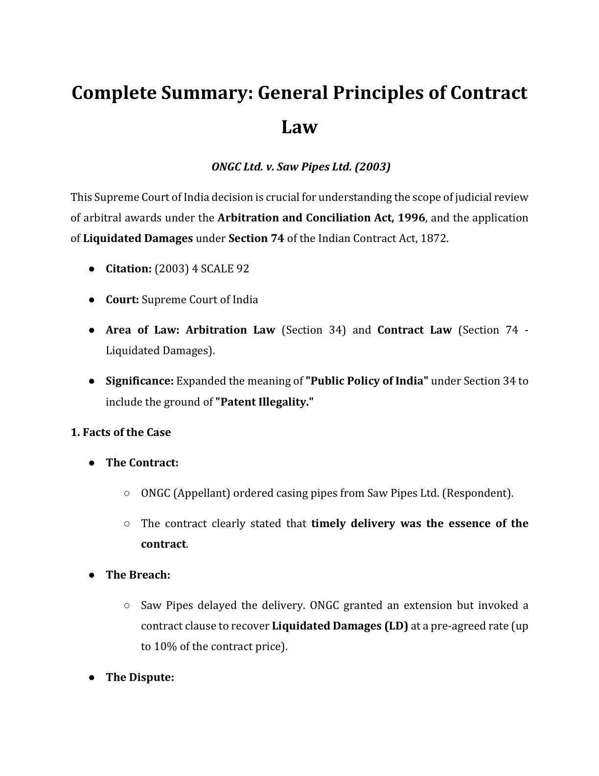 Preview of Ongc Ltd. V. Saw Pipes Ltd. Notes