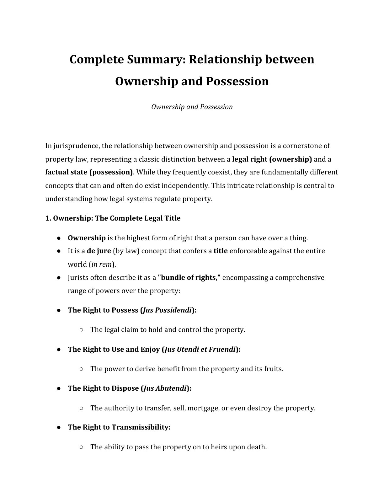 Preview of Relationship Between Ownership And Possession Notes